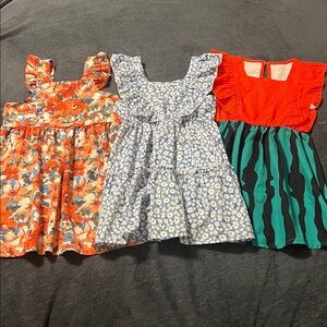 Lot of 3 spring summer dresses girls 4t-5t (110) floral ruffle fruit watermelon